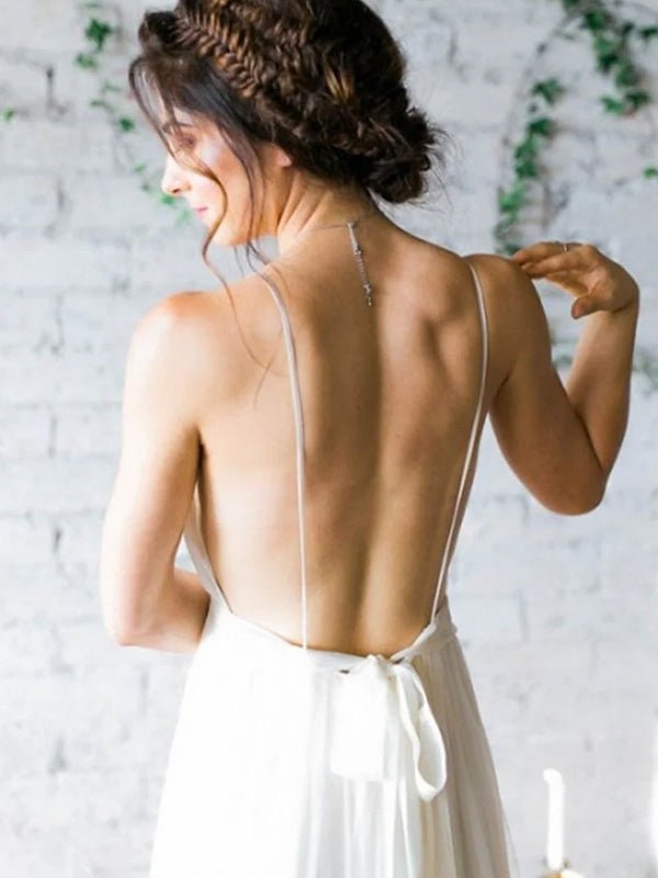 KissDress-Serafina A-Line V Neck Straps Spaghetti Sheath Chiffon Wedding Dress