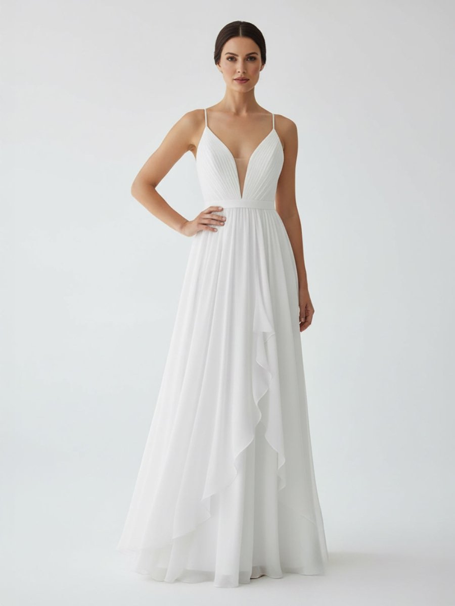 KissDress-Serafina A-Line V Neck Straps Spaghetti Sheath Chiffon Wedding Dress