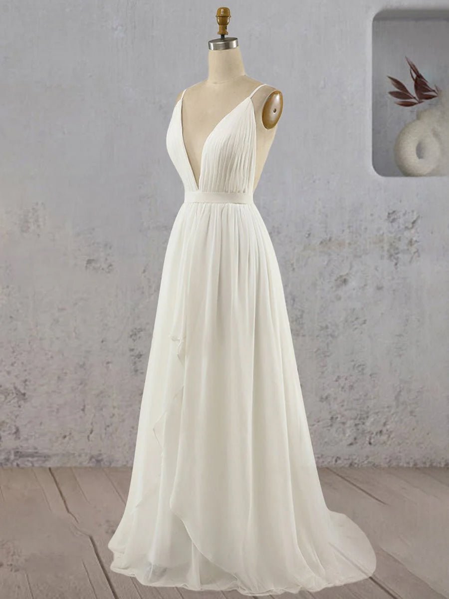 KissDress-Serafina A-Line V Neck Straps Spaghetti Sheath Chiffon Wedding Dress
