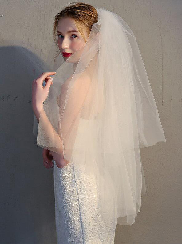 Simple Two Tier Ivory Short Wedding Veils