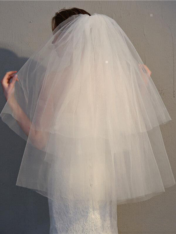 Simple Two Tier Ivory Short Wedding Veils