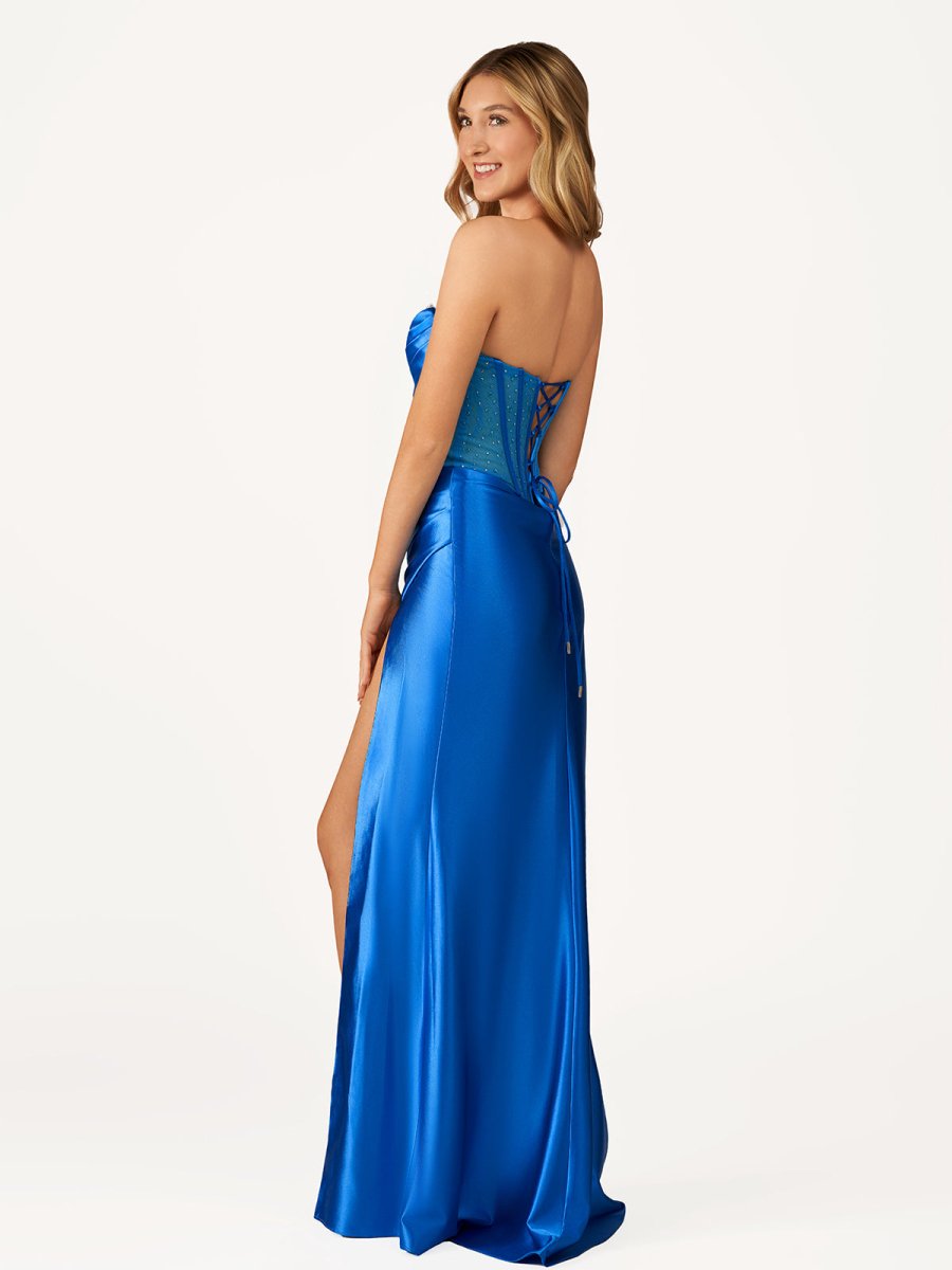 Siva | Royal Blue Strapless Satin Mermaid Prom Dress With Beading - KissProm