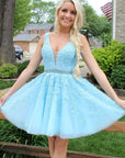 Sky Blue Lace Formal Graduation Homecoming Dress