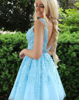 Sky Blue Lace Formal Graduation Homecoming Dress