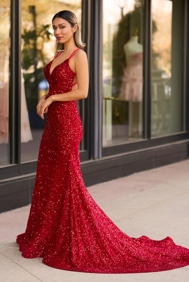 Maddison |Sparkly Blue Mermaid Sequins Long Backless Prom Dress - KissProm