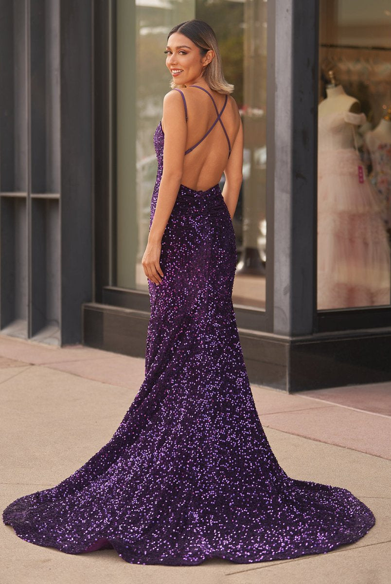 Maddison |Sparkly Blue Mermaid Sequins Long Backless Prom Dress - KissProm