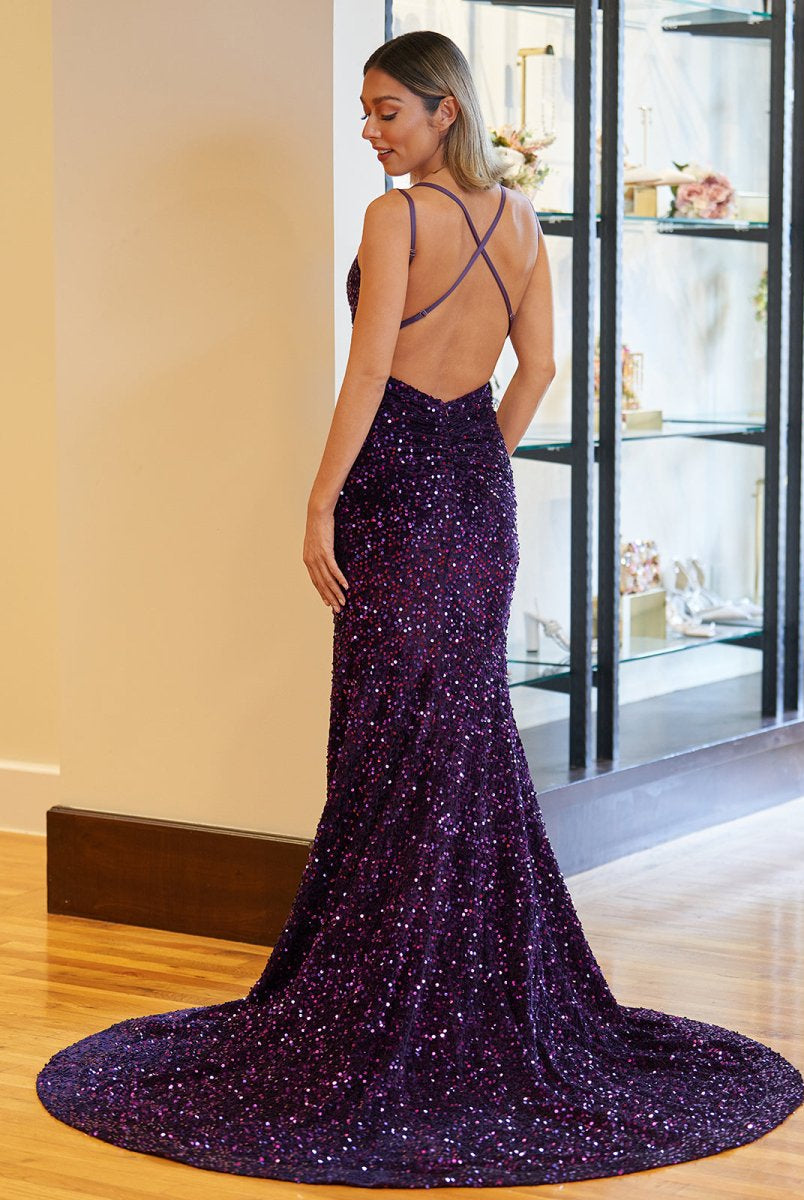 Maddison |Sparkly Blue Mermaid Sequins Long Backless Prom Dress - KissProm