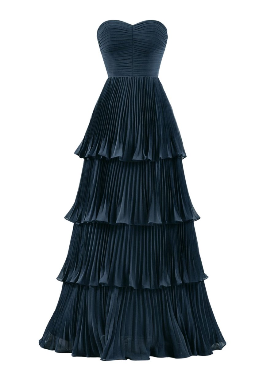 Khalani | Strapless Emerald Green Ruffle Multi - Layer Long Prom Dress - KissProm