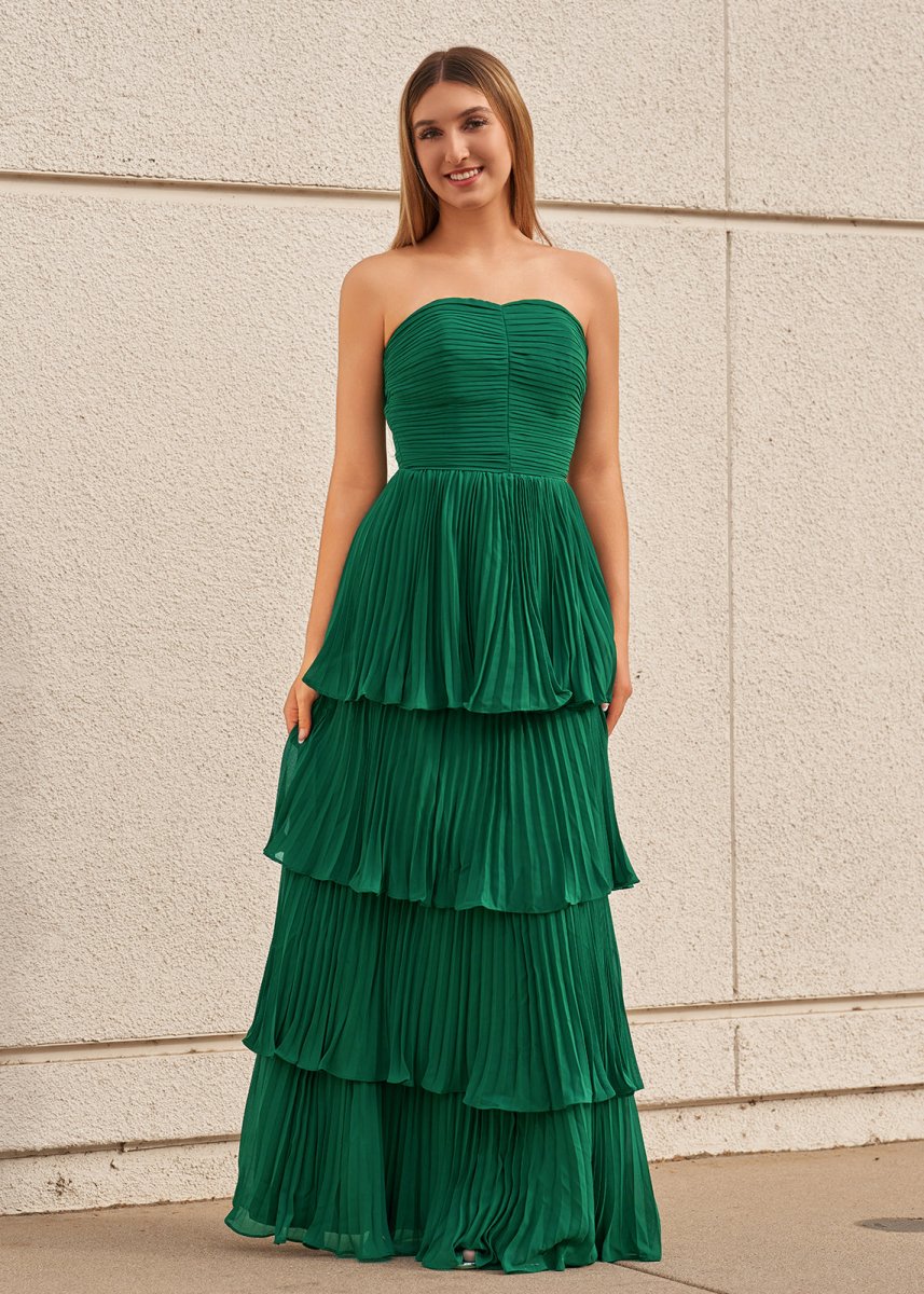 Khalani | Strapless Emerald Green Ruffle Multi - Layer Long Prom Dress - KissProm
