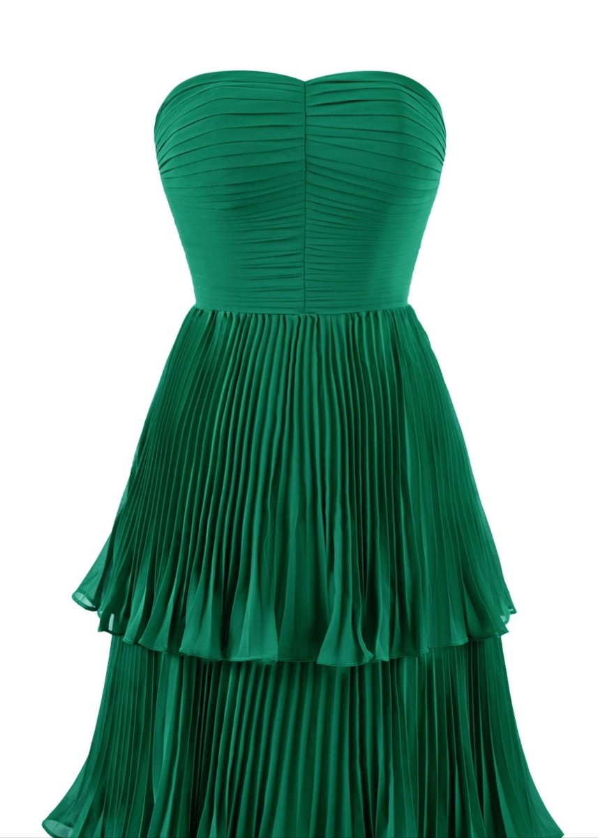 Khalani | Strapless Emerald Green Ruffle Multi - Layer Long Prom Dress - KissProm