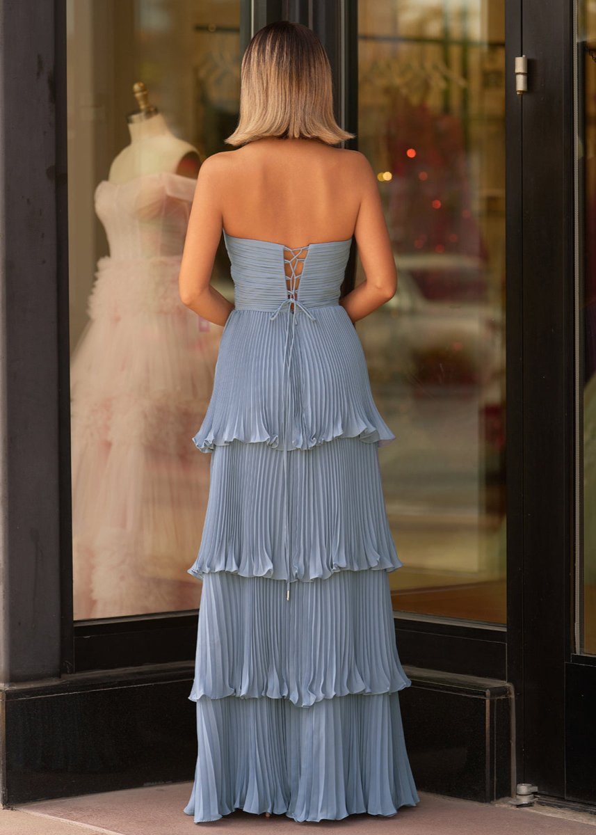 Khalani | Strapless Emerald Green Ruffle Multi - Layer Long Prom Dress - KissProm