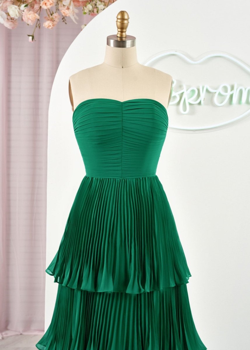 Khalani | Strapless Emerald Green Ruffle Multi - Layer Long Prom Dress - KissProm