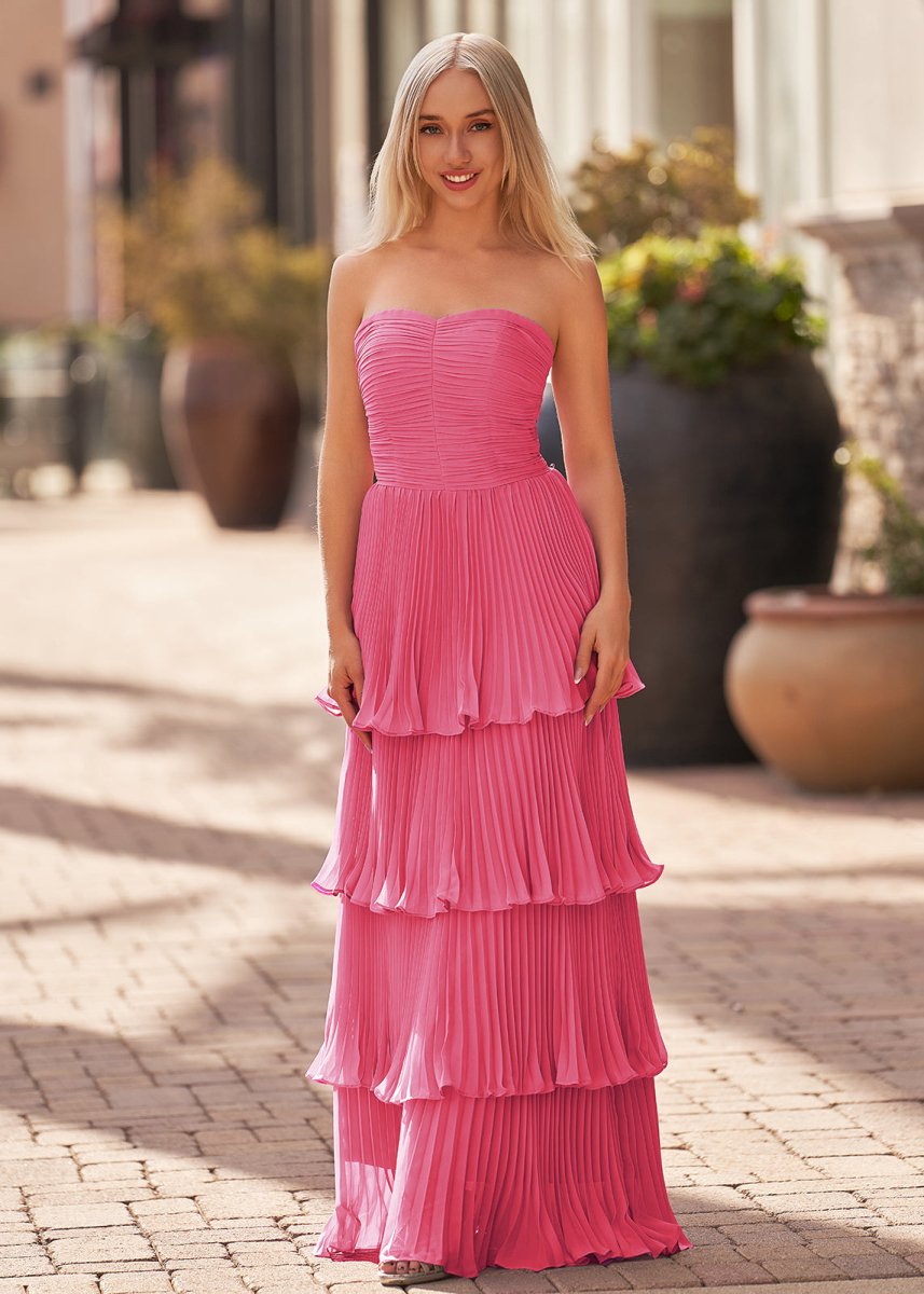 Khalani | Strapless Emerald Green Ruffle Multi - Layer Long Prom Dress - KissProm