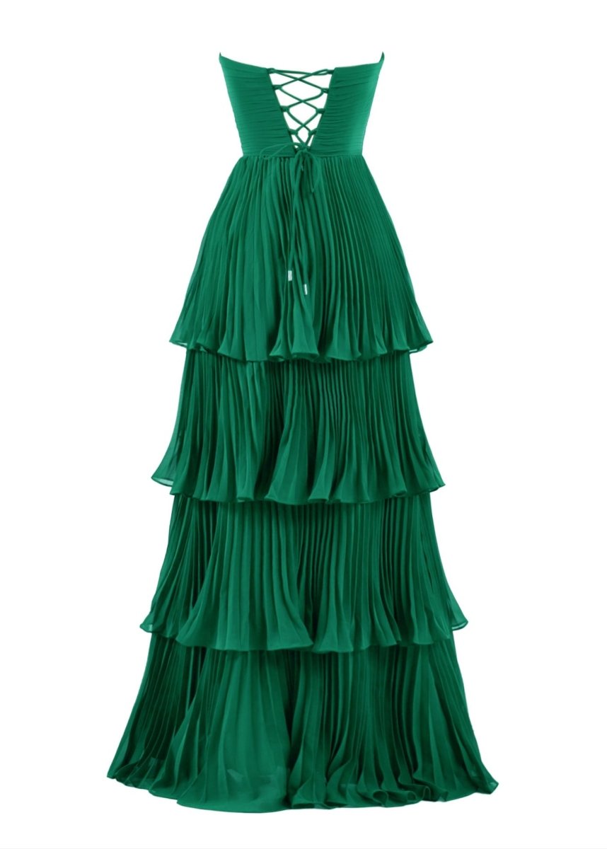 Khalani | Strapless Emerald Green Ruffle Multi - Layer Long Prom Dress - KissProm