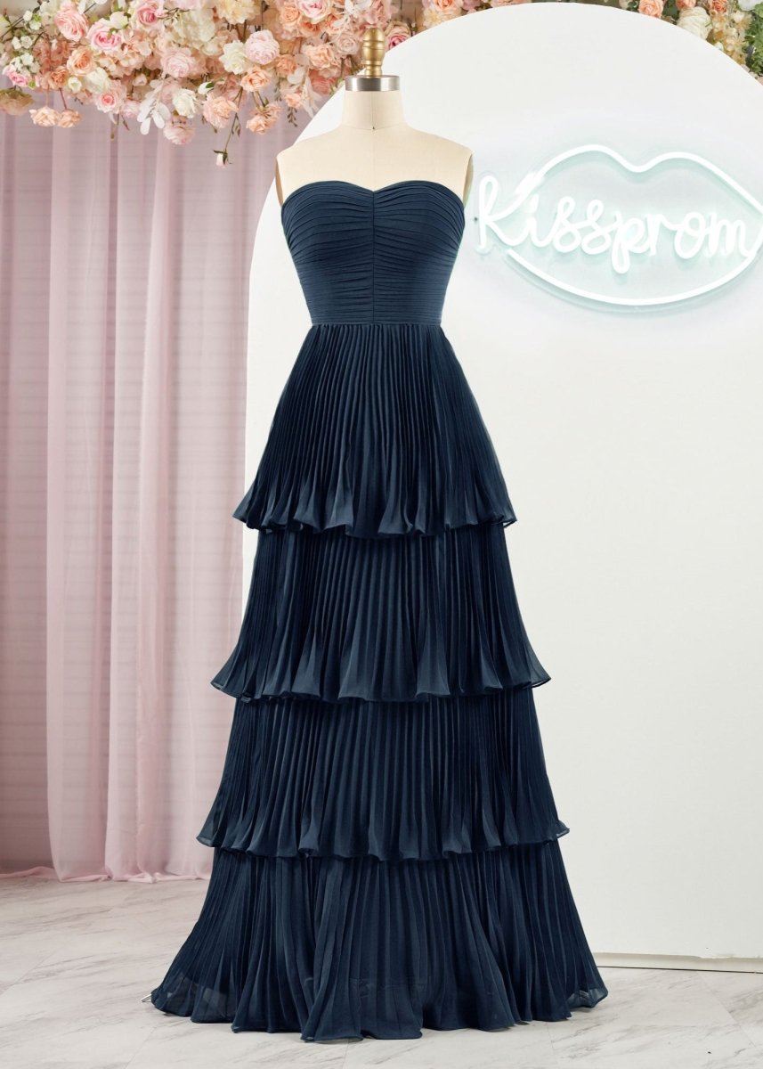 Khalani | Strapless Emerald Green Ruffle Multi - Layer Long Prom Dress - KissProm