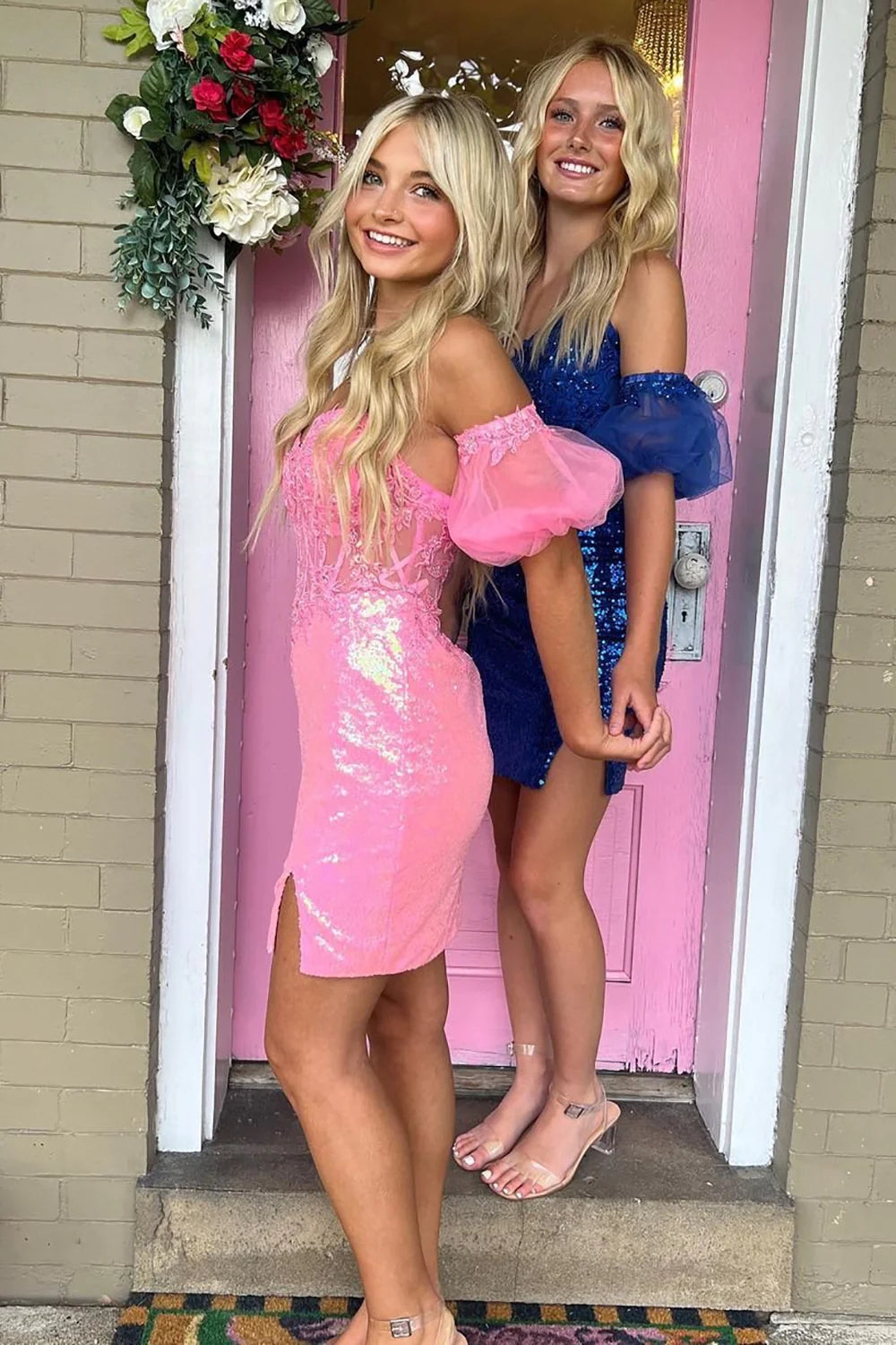 Stylish Sheath Sweetheart Pink/Royal Blue Corset Homecoming Dress with Silt