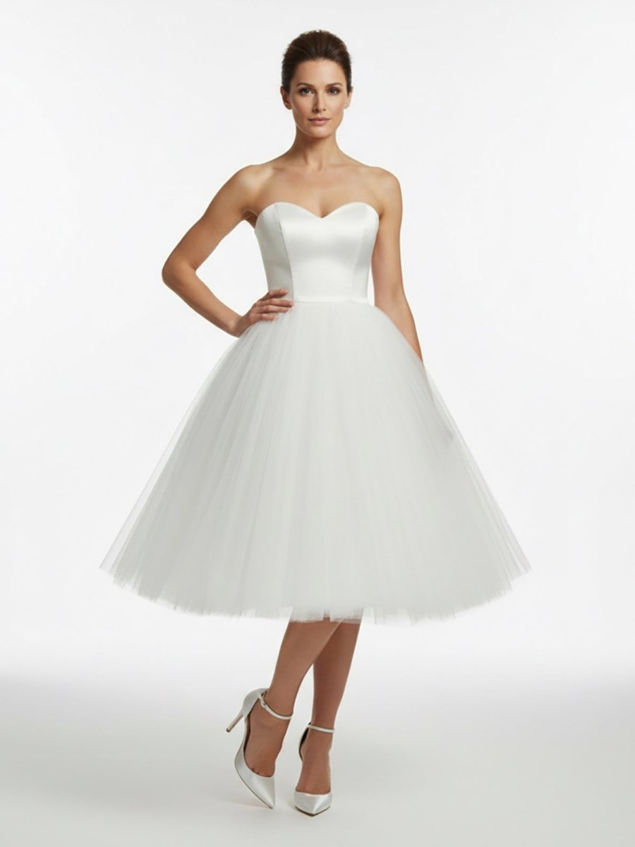 KissDress-Sweetheart Empire Tea-Length Tulle Wedding Dress With Lace-Up Back