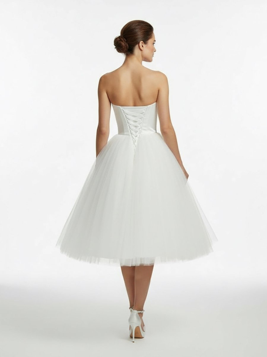 KissDress-Sweetheart Empire Tea-Length Tulle Wedding Dress With Lace-Up Back