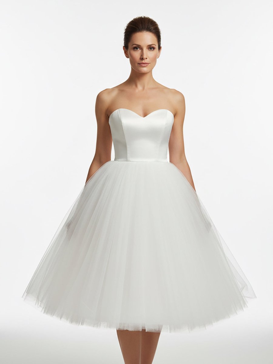 KissDress-Sweetheart Empire Tea-Length Tulle Wedding Dress With Lace-Up Back