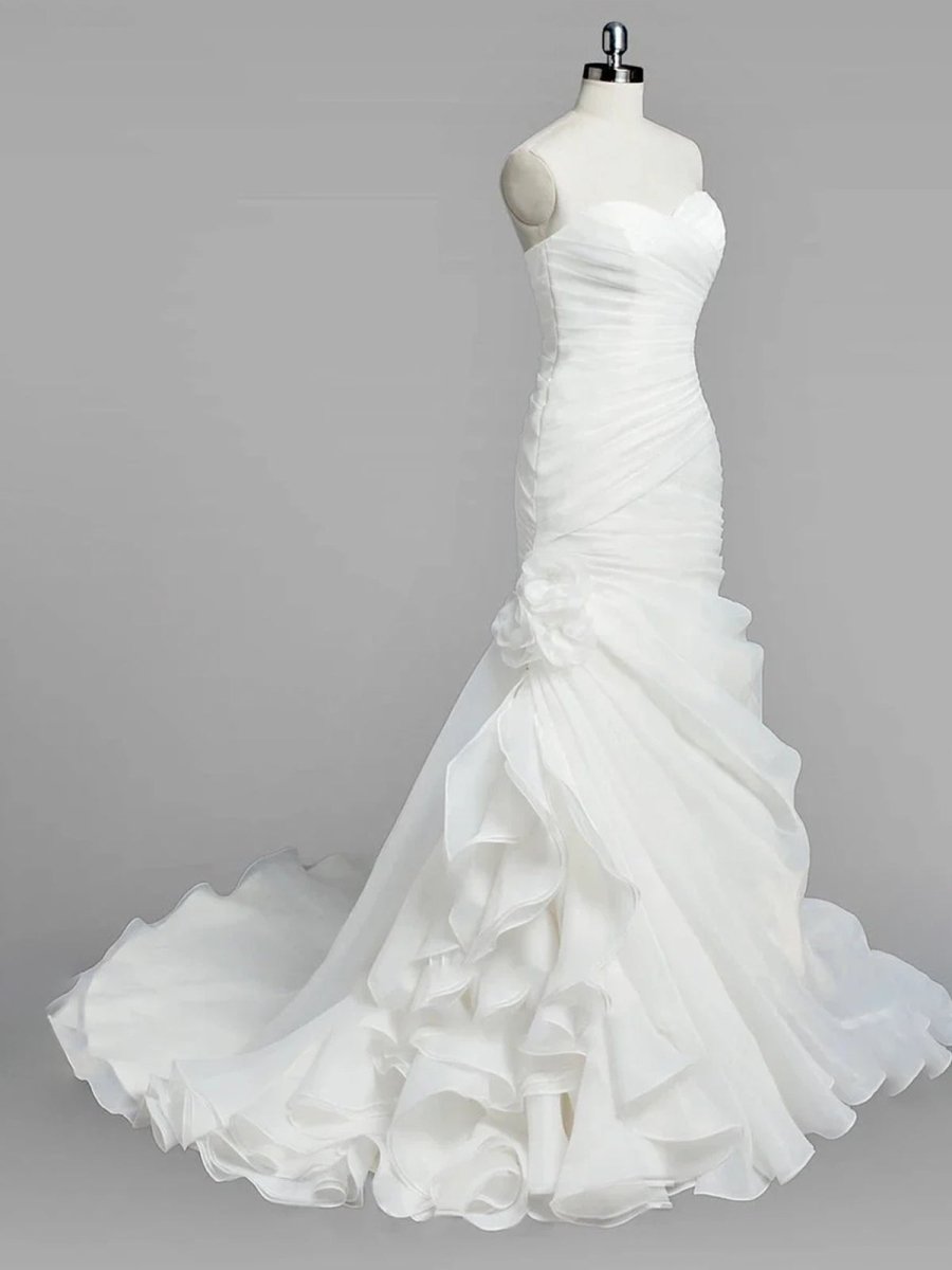 KissDress-Sweetheart Mermaid Organza Wedding Dress With Ruching and Ruffles