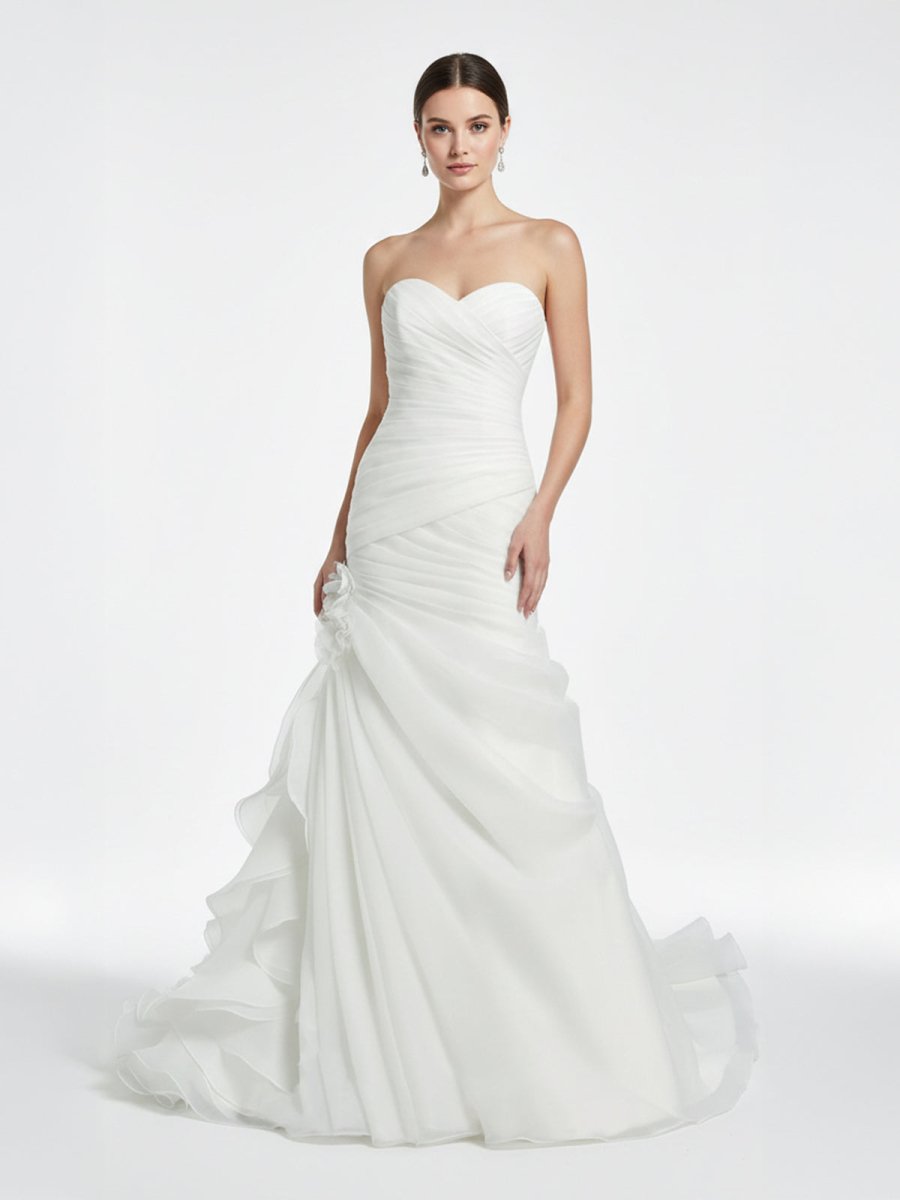 KissDress-Sweetheart Mermaid Organza Wedding Dress With Ruching and Ruffles