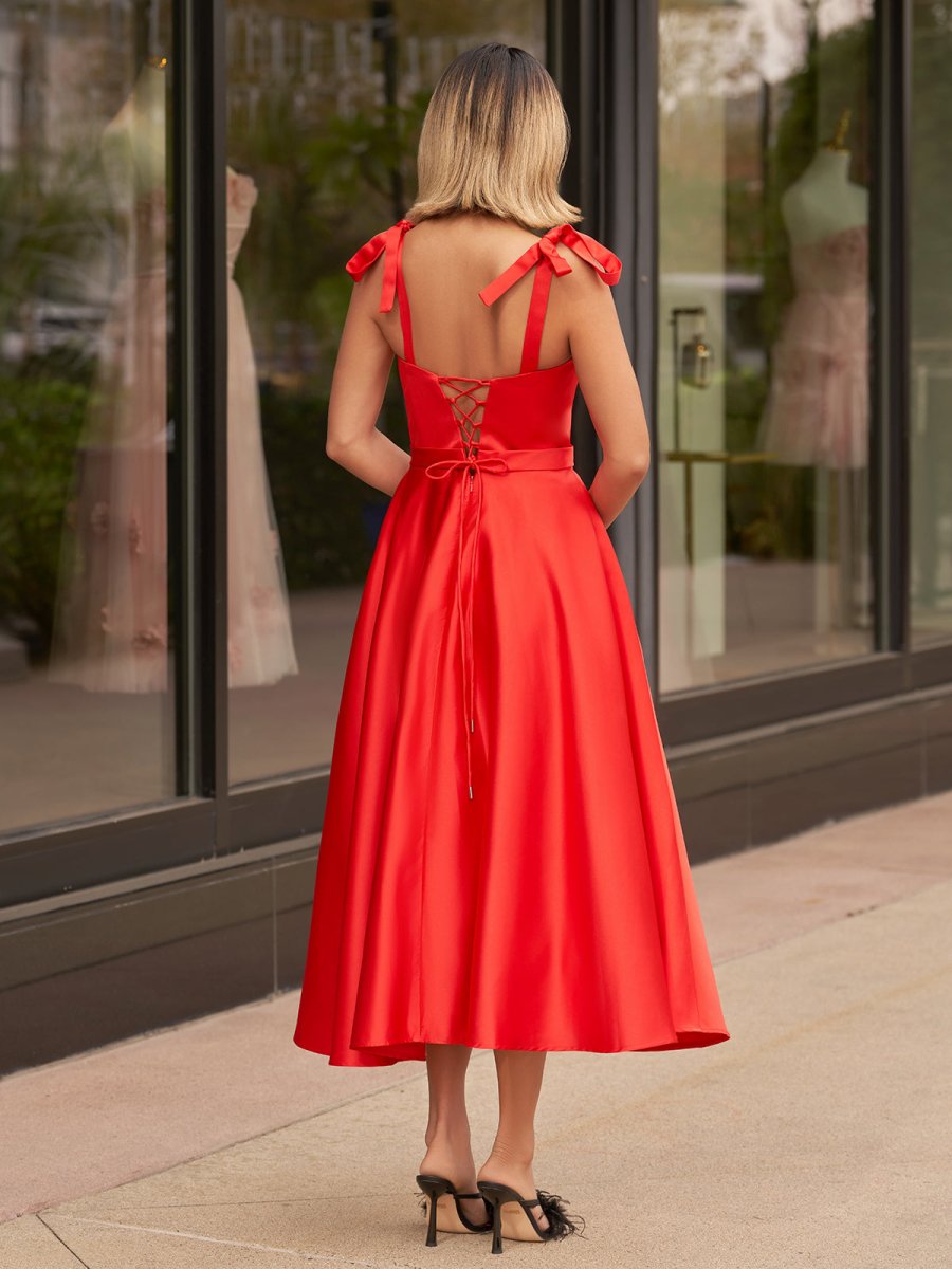 Charlotte |A line Sweetheart Satin Tea Length Homecoming Dress - KissProm