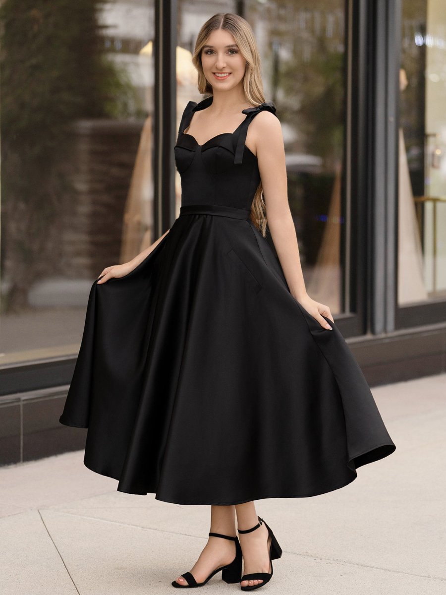 Charlotte |A line Sweetheart Satin Tea Length Homecoming Dress - KissProm