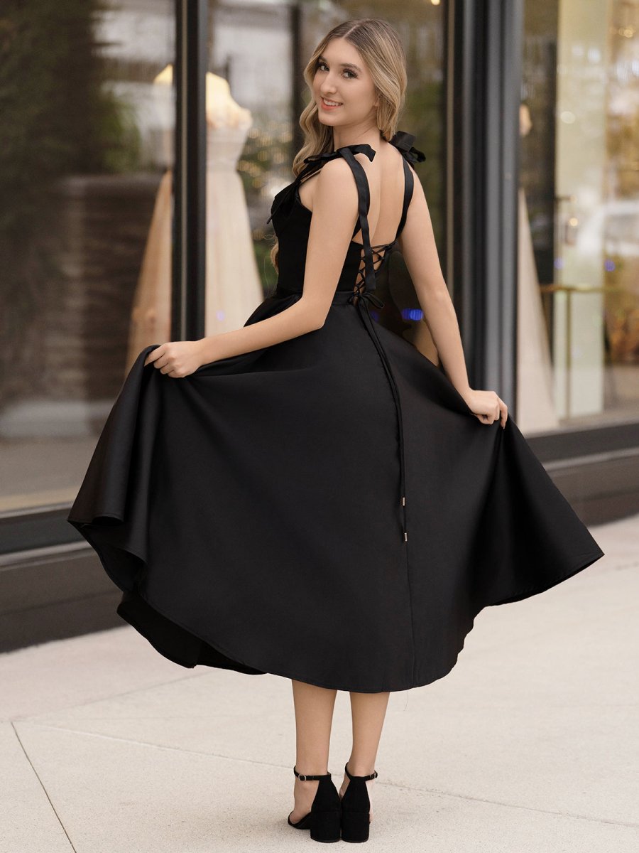 Charlotte |A line Sweetheart Satin Tea Length Homecoming Dress - KissProm