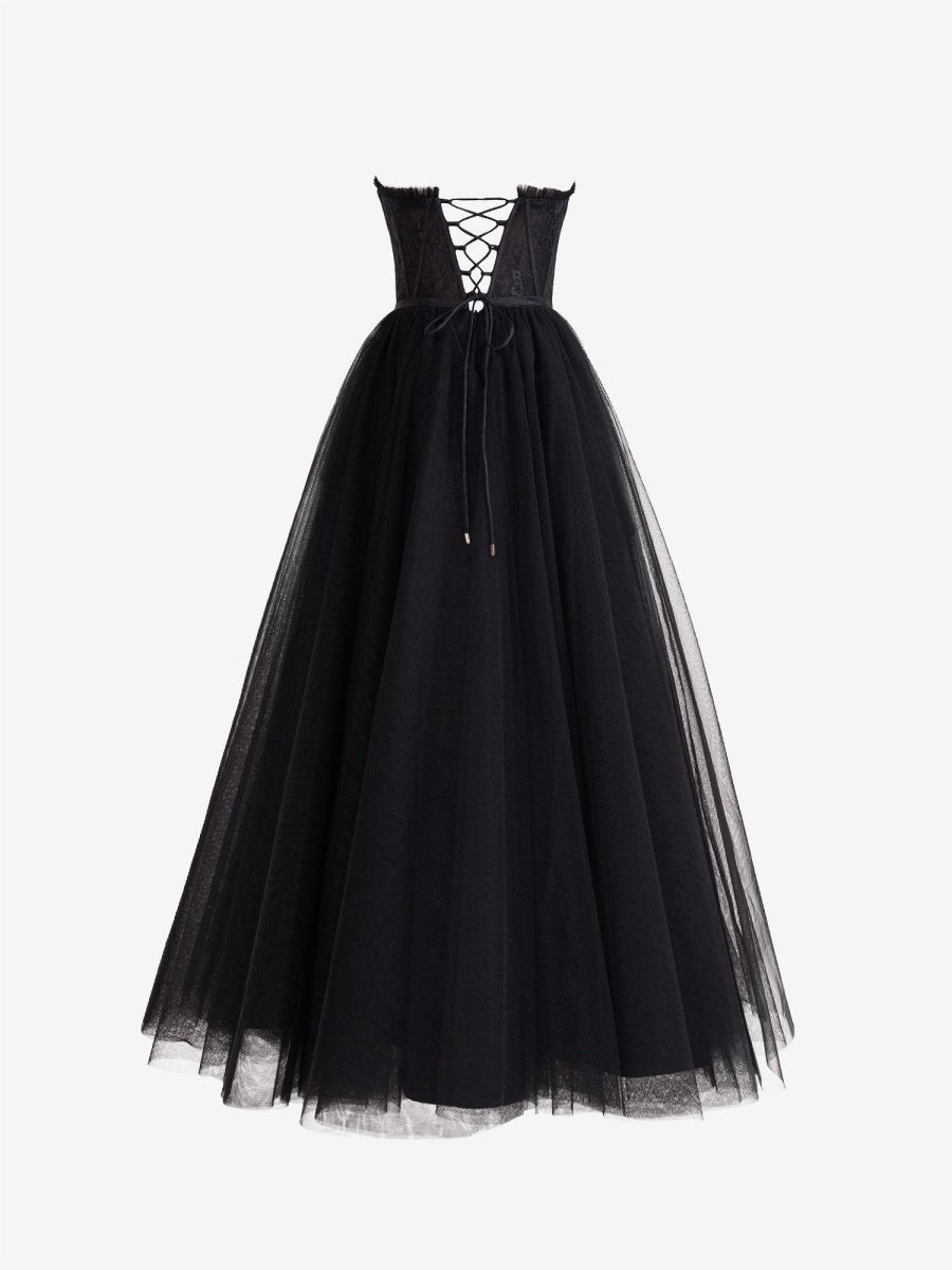 Talia |A Line Sweetheart Corset Tulle Prom Dress with Slit - KissProm