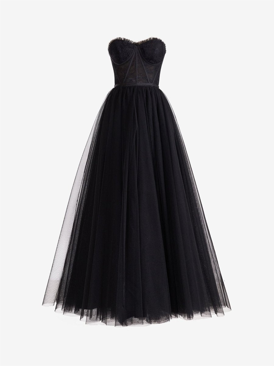 Talia |A Line Sweetheart Corset Tulle Prom Dress with Slit - KissProm