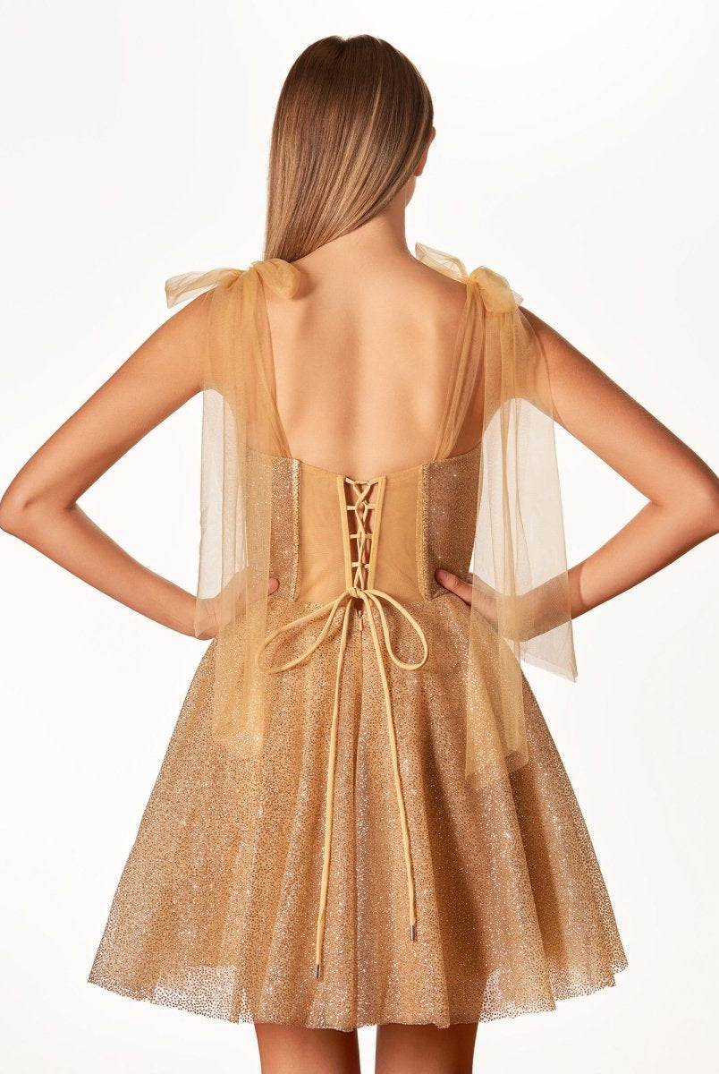 Jessalyn | A - Line Tie Shoulder Ivory Spraying Short Party Dress - KissProm