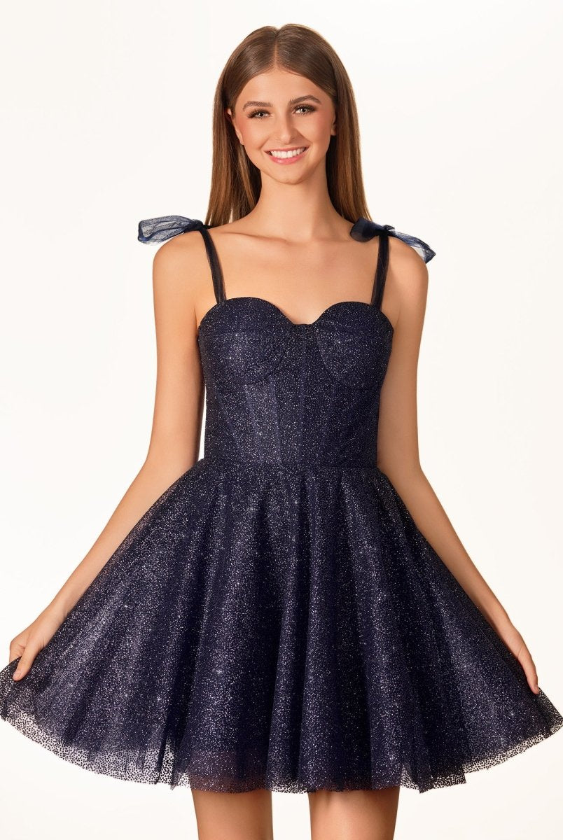 Jessalyn | A - Line Tie Shoulder Ivory Spraying Short Party Dress - KissProm