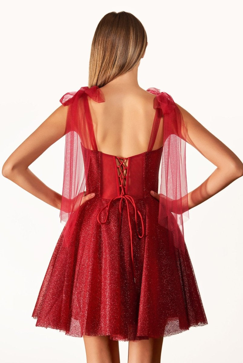 Jessalyn | A - Line Tie Shoulder Ivory Spraying Short Party Dress - KissProm