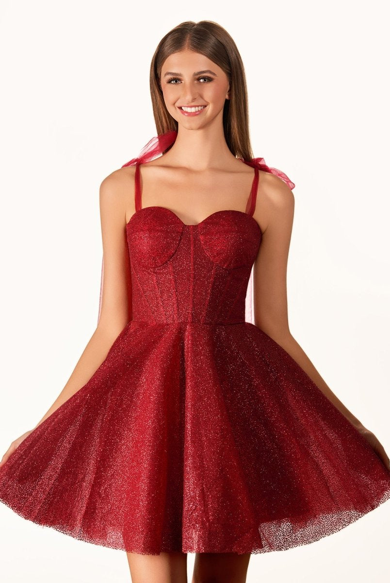 Jessalyn | Tie Shoulder White Spraying A - Line Short Party Dress - KissProm