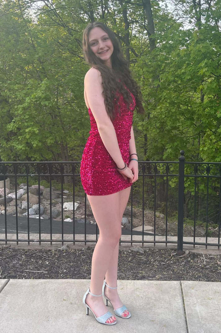 Tight Sequins One Shoulder Homecoming Dress