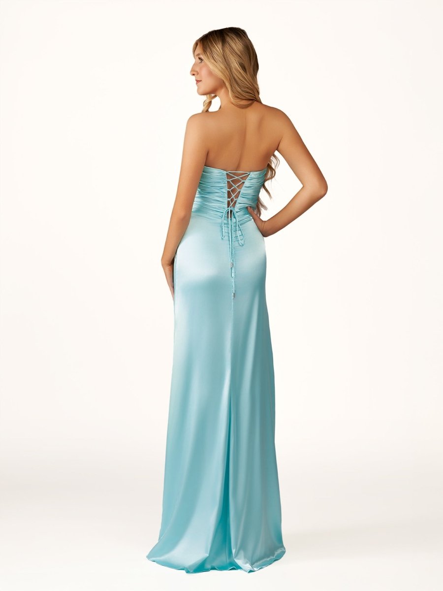 Tinble | Strapless Aqua Blue Sheath Long Prom Dresses - KissProm