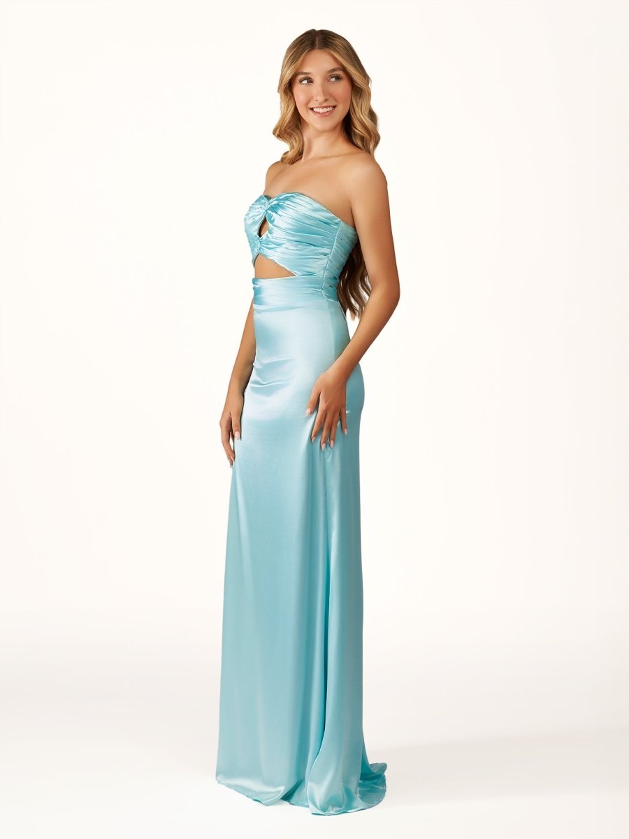 Tinble | Strapless Aqua Blue Sheath Long Prom Dresses - KissProm