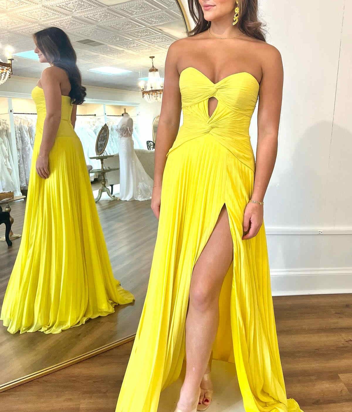 Hot Pink Strapless Keyhole Pleated A-Line Prom Dress