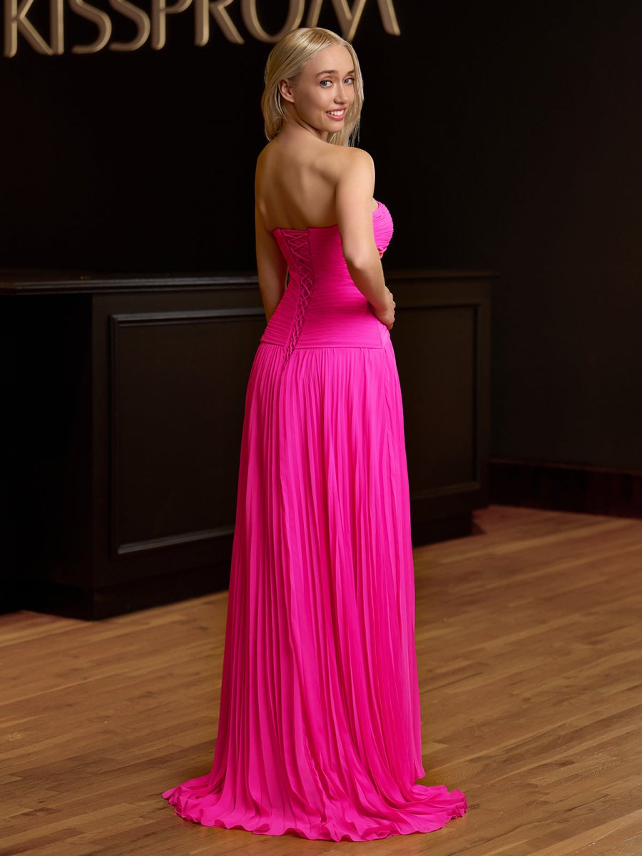 Tyrone | Strapless Keyhole Pleated A - Line Prom Dress - KissProm