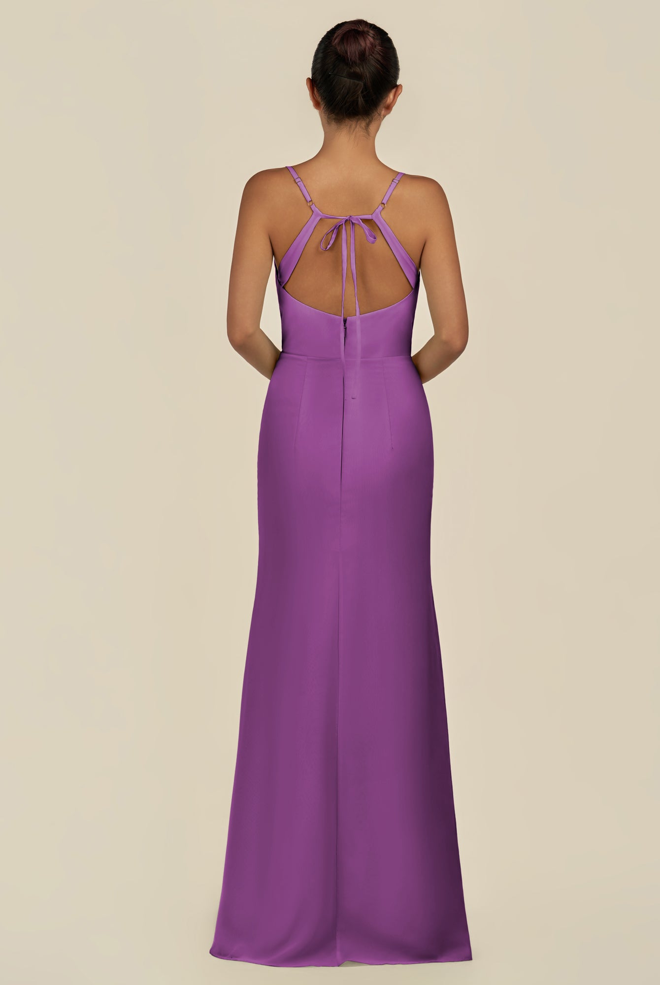 KissDress-Unity Amethyst Sheath Spaghetti Straps Chiffon Ruched Long Bridesmaid Dress
