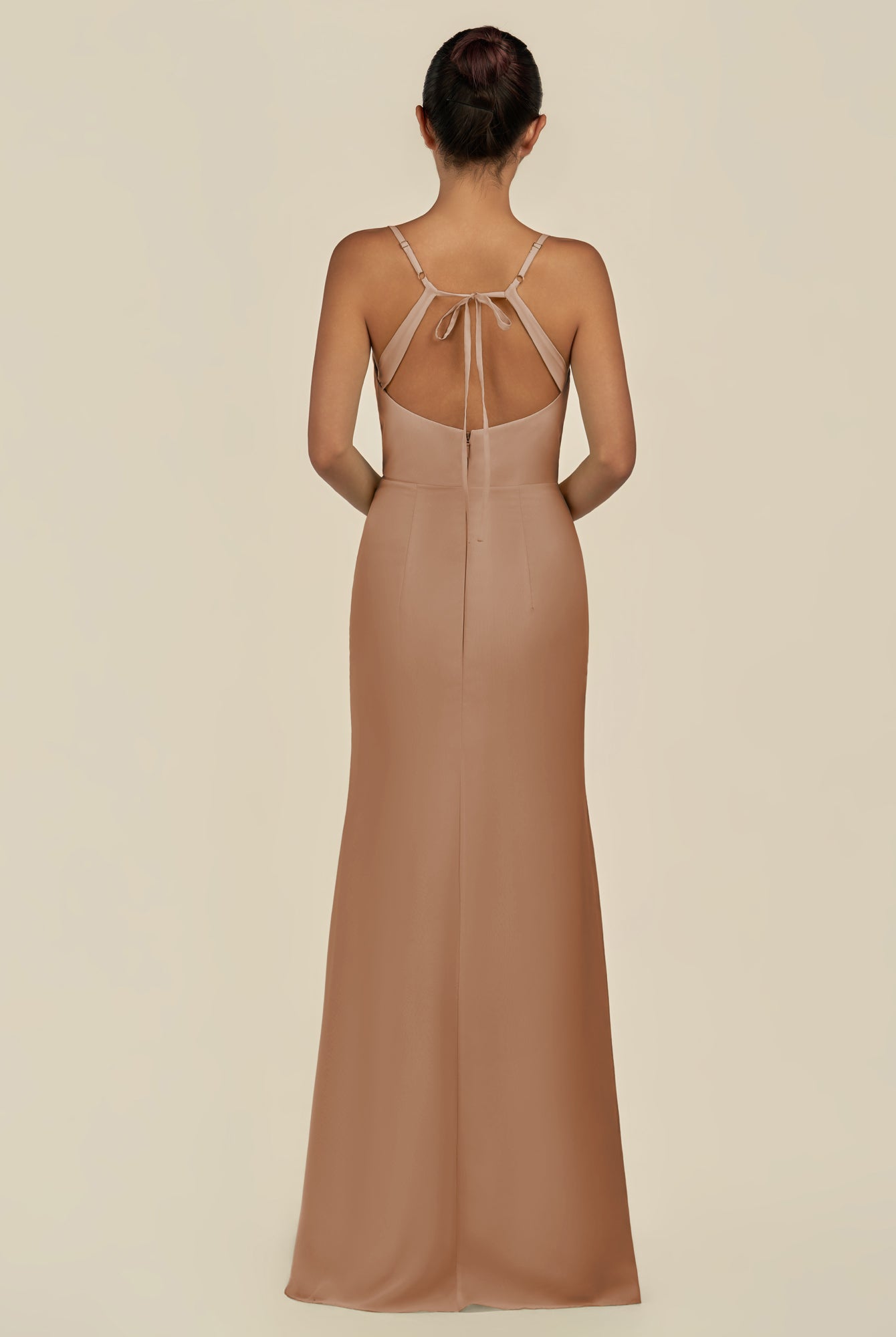 KissDress-Unity Bronzer Sheath Spaghetti Straps Chiffon Ruched Long Bridesmaid Dress