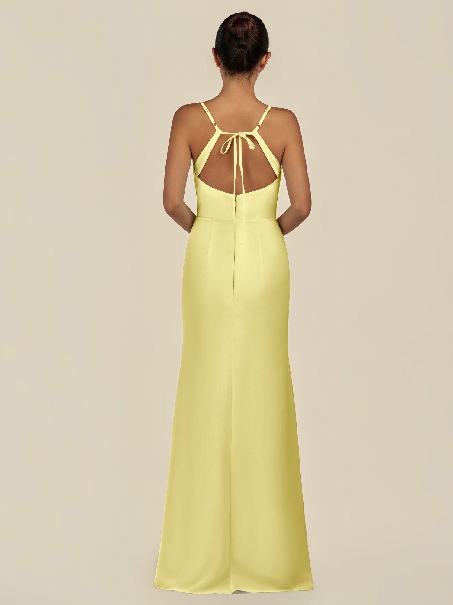 KissDress-Unity Buttercup Sheath Spaghetti Straps Chiffon Ruched Long Bridesmaid Dress