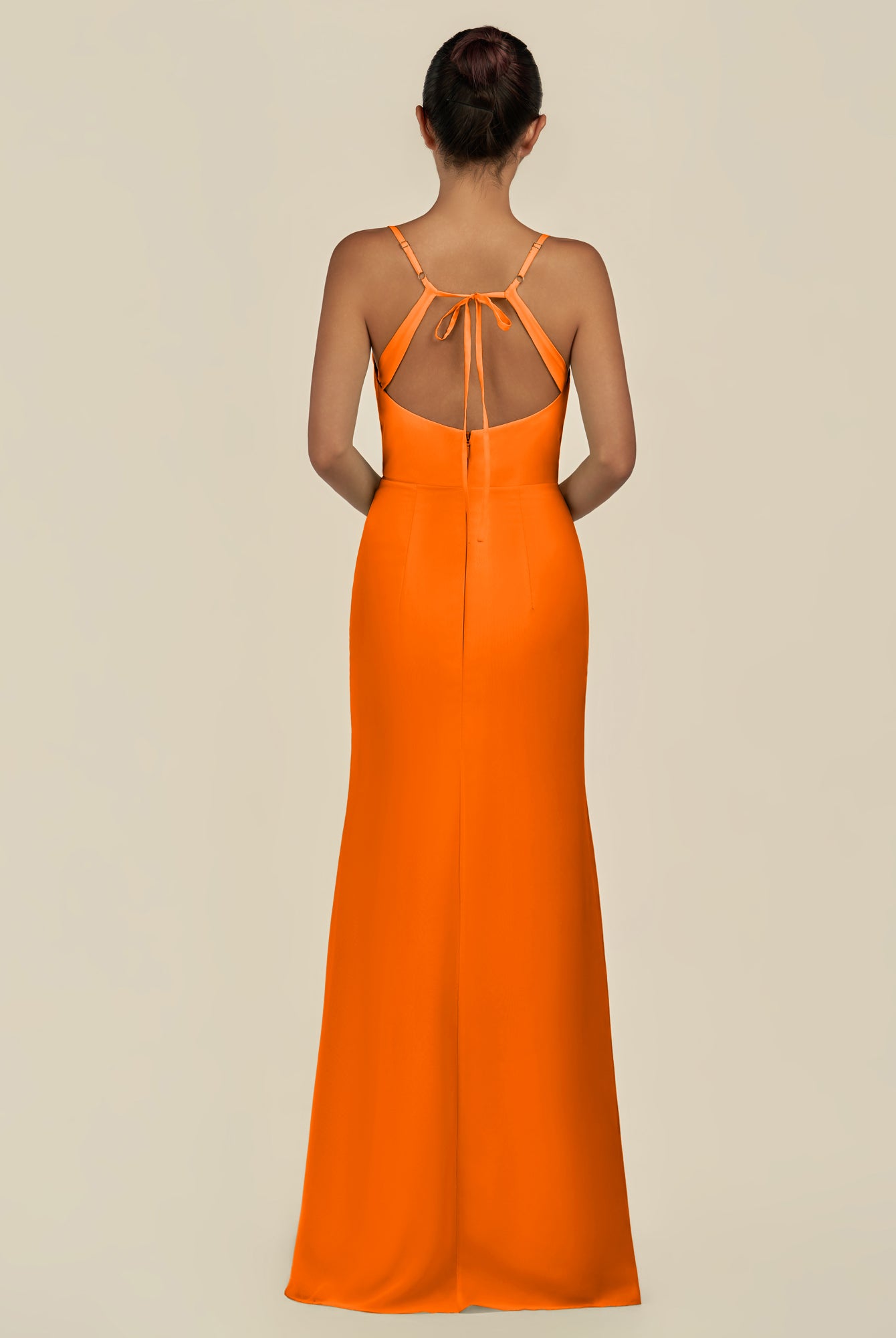 KissDress-Unity Cinnamon Sheath Spaghetti Straps Chiffon Ruched Long Bridesmaid Dress