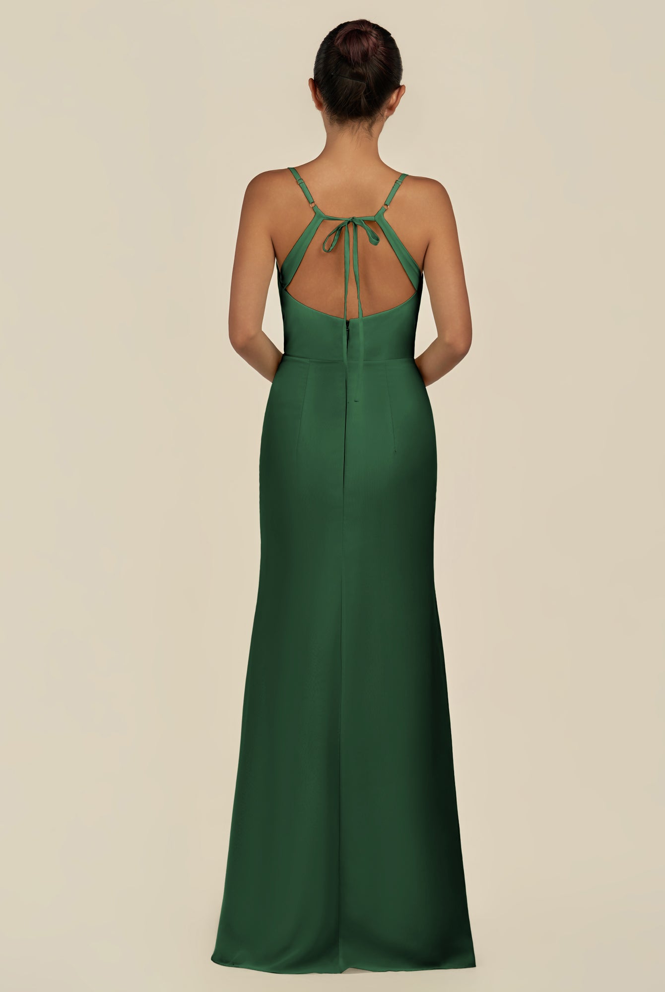 KissDress-Unity Dark Green Sheath Spaghetti Straps Chiffon Ruched Long Bridesmaid Dress