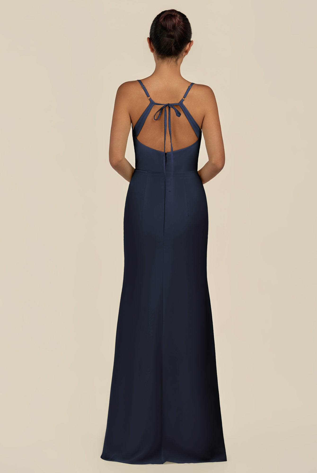 KissDress-Unity Dark Navy Sheath Spaghetti Straps Chiffon Ruched Long Bridesmaid Dress