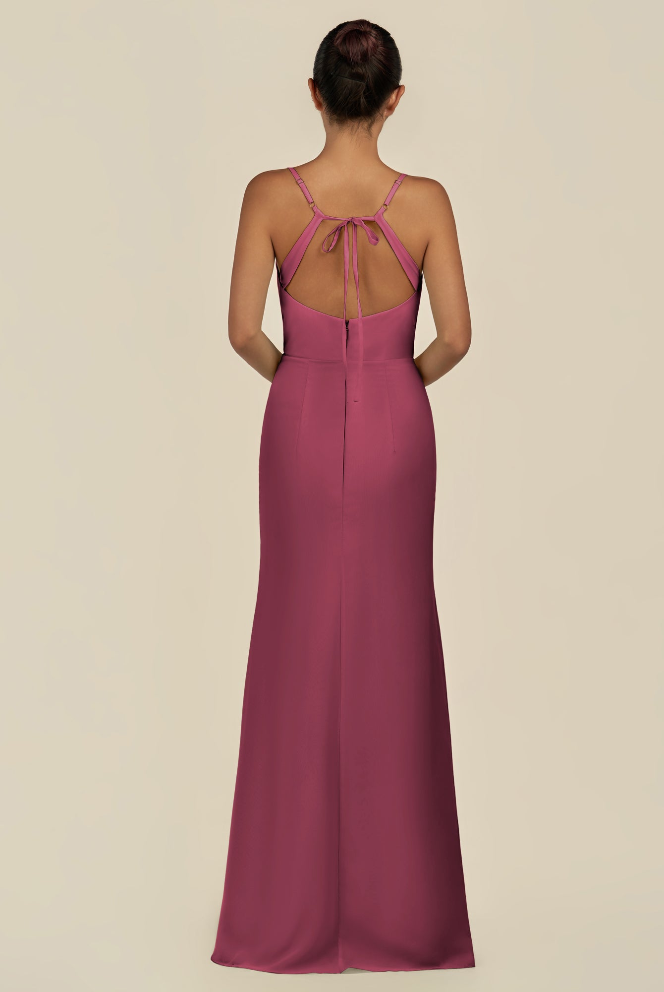 KissDress-Unity Desert Rose Sheath Spaghetti Straps Chiffon Ruched Long Bridesmaid Dress