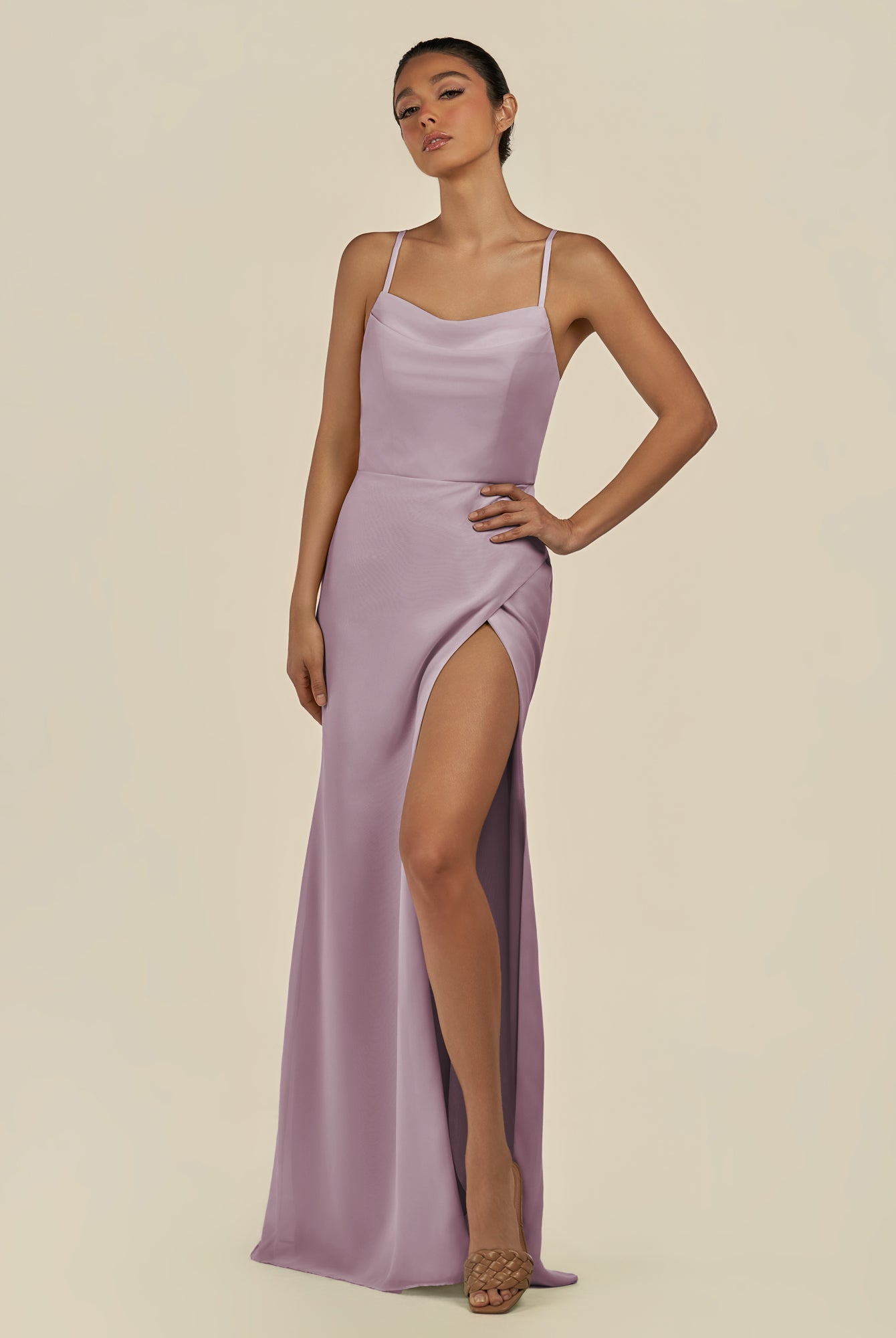 KissDress-Unity Dusk Sheath Spaghetti Straps Chiffon Ruched Long Bridesmaid Dress