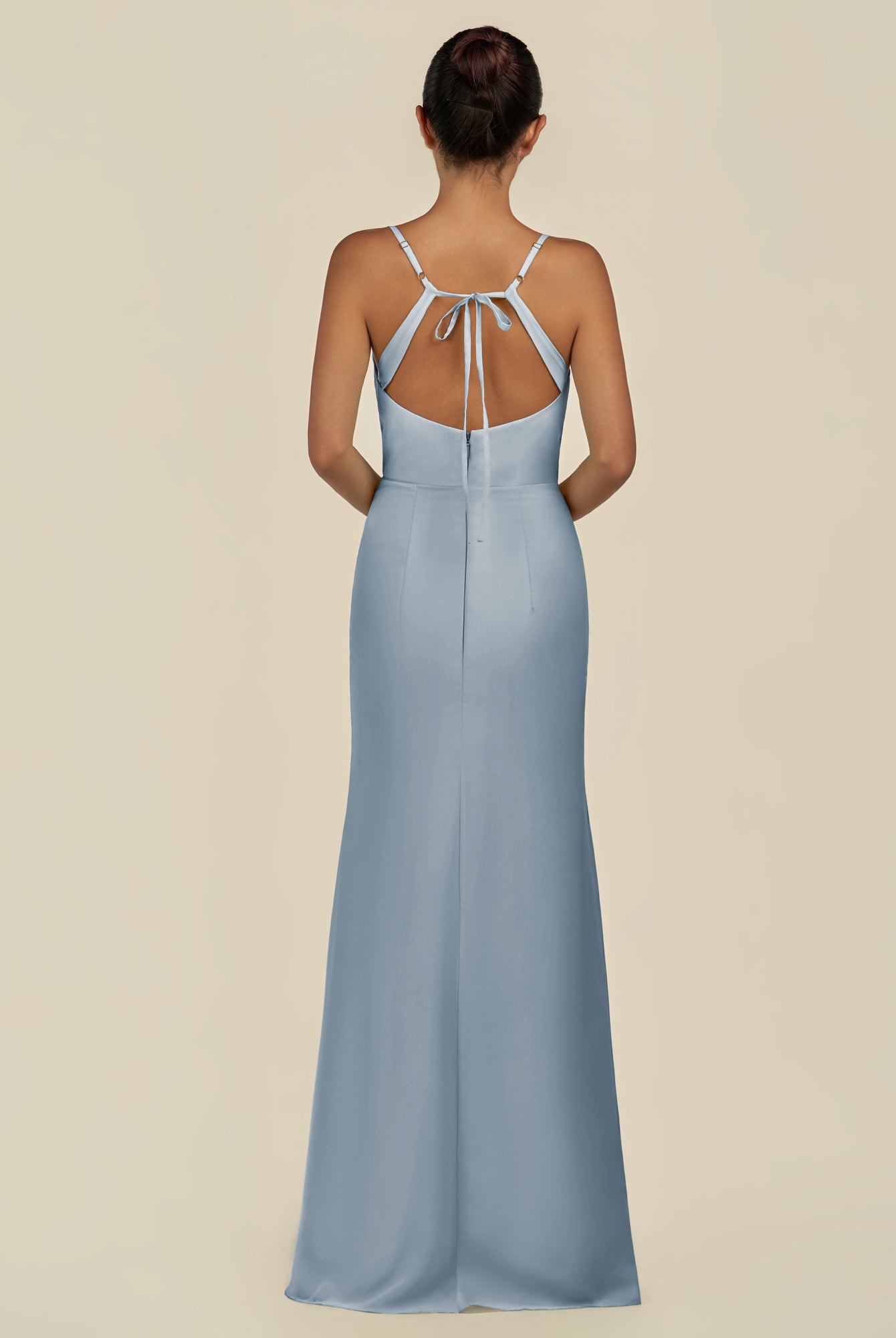 KissDress-Unity Dusty Blue Sheath Spaghetti Straps Chiffon Ruched Long Bridesmaid Dress