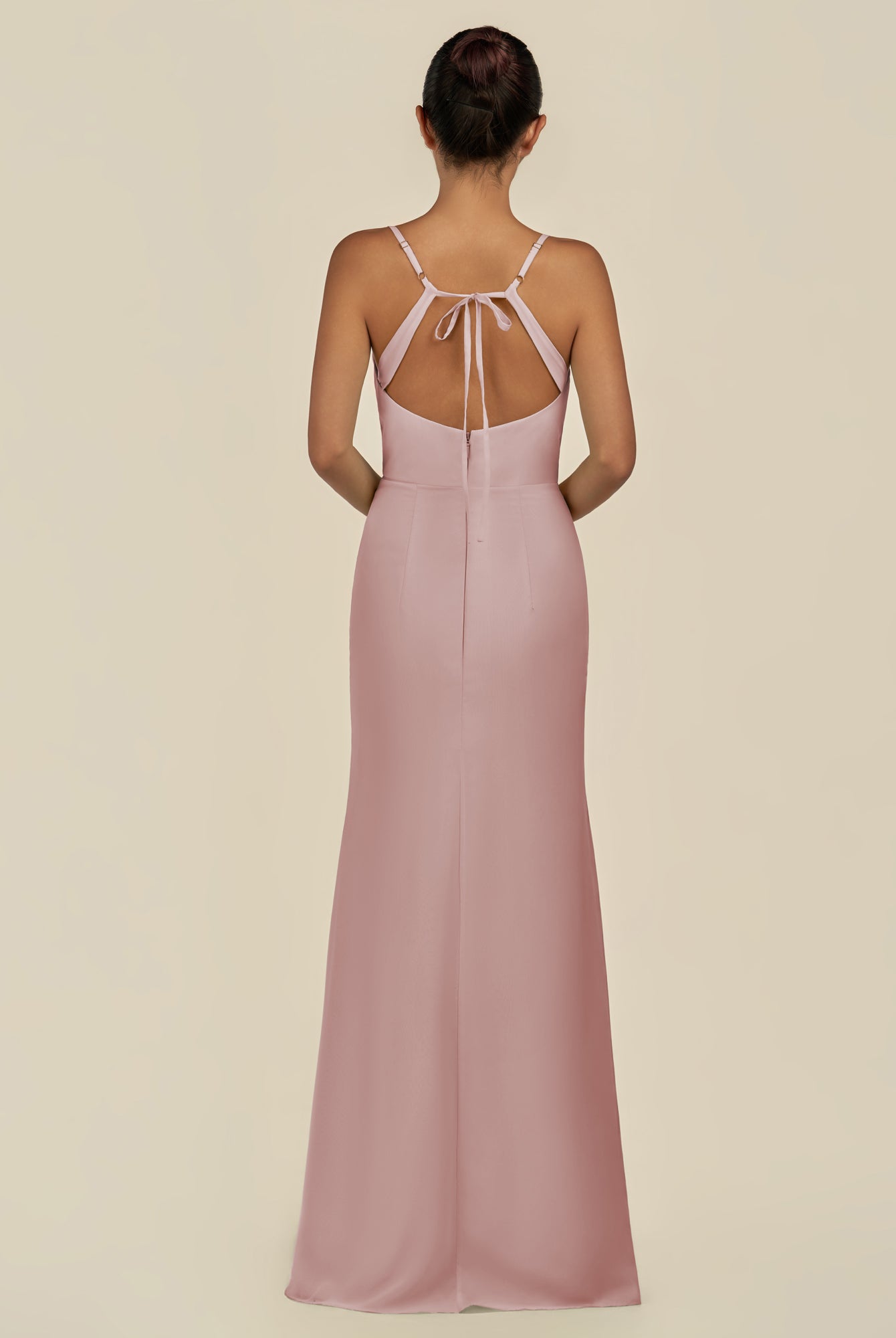KissDress-Unity Dusty Rose Sheath Spaghetti Straps Chiffon Ruched Long Bridesmaid Dress
