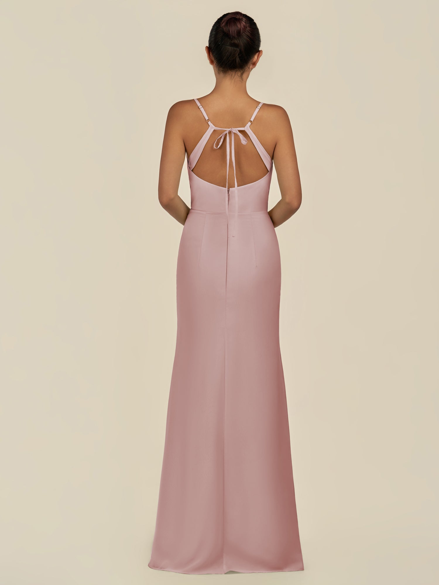 KissDress-Unity Dusty Rose Sheath Spaghetti Straps Chiffon Ruched Long Bridesmaid Dress